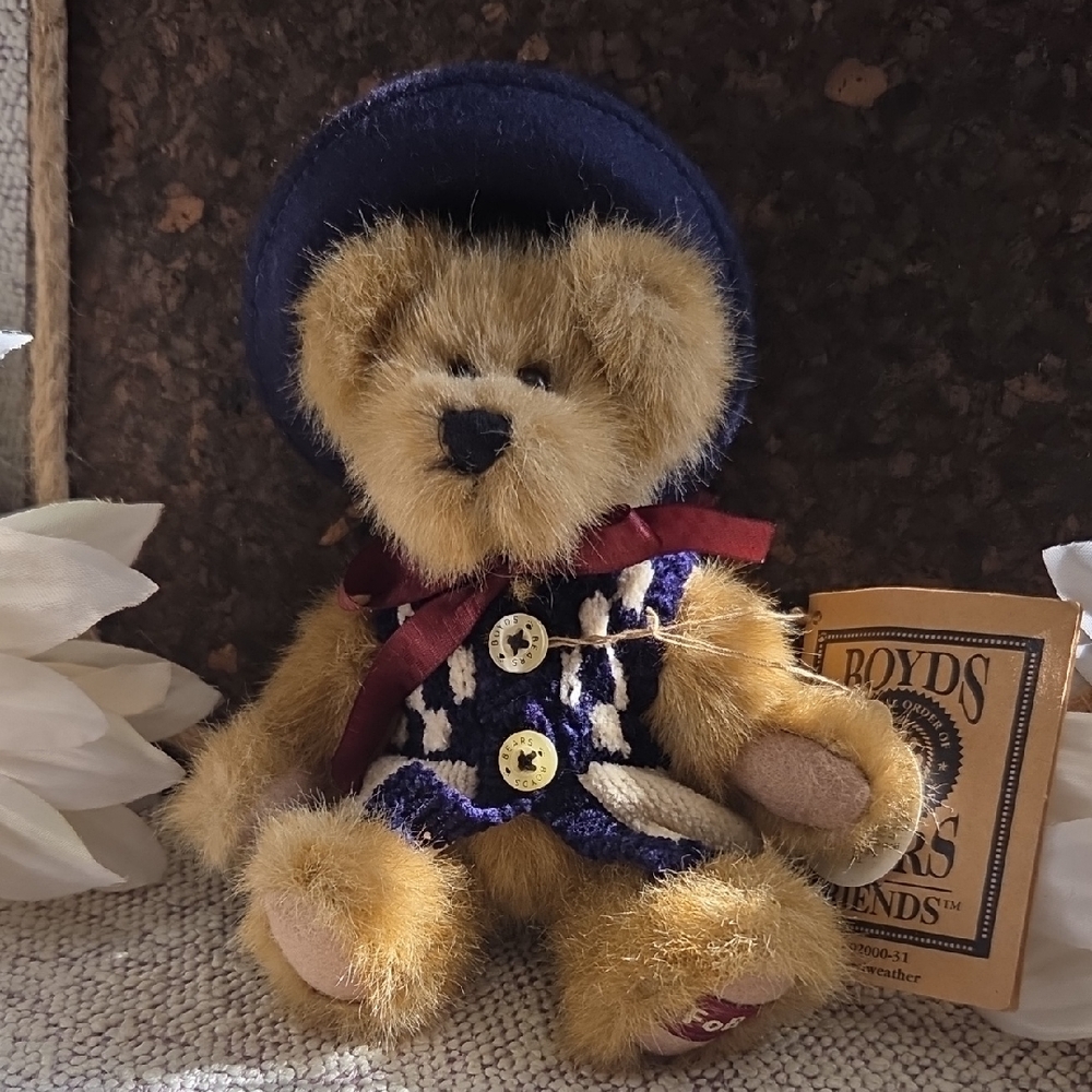 Boyds Bears Plush with Blue Hat and Red Bow